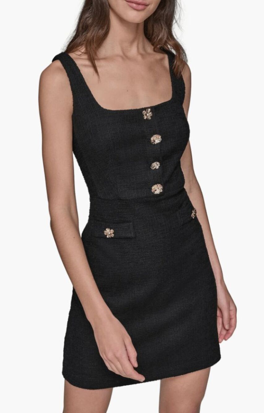 NWT Karl Lagerfeld Paris Tweed Knit A-Line Dress in Black - Size 12